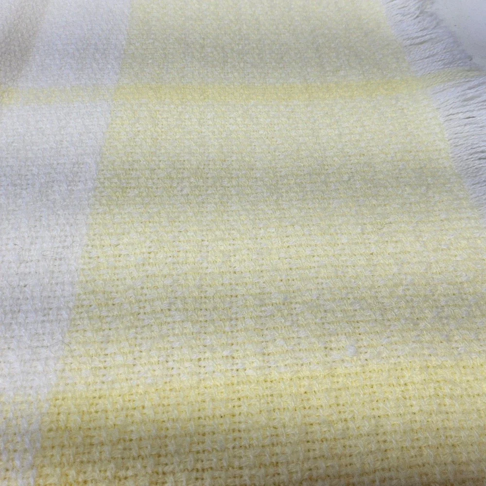 The Three Weavers Butterfly Plaid Baby‎ Blanket Yellow Fringed Embroidered